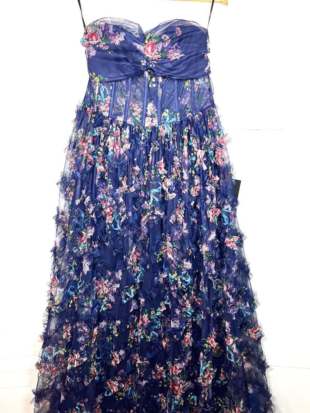 Lulu's Navy Floral Strapless Maxi Dress